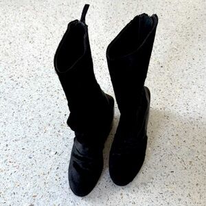 Marcéll designer black pony hair boots with thick heel and zip up back. Size 39